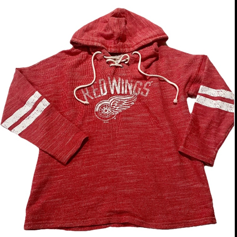 NHL DETROIT RED WINGS HOODIE Womens Size S Lace Up Retro Lightweight Sweatshirt